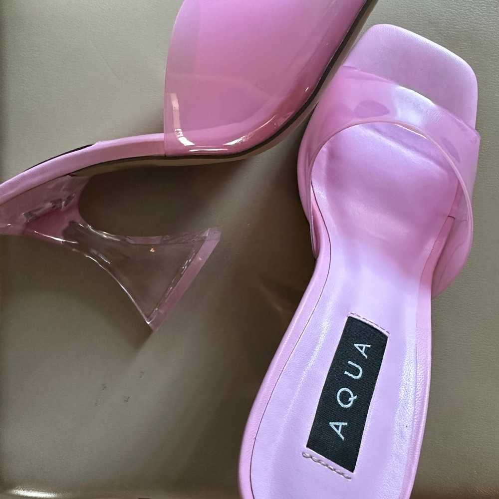Aqua Bloomingdale’s Pink Lucite Flare Heels 4” - image 1