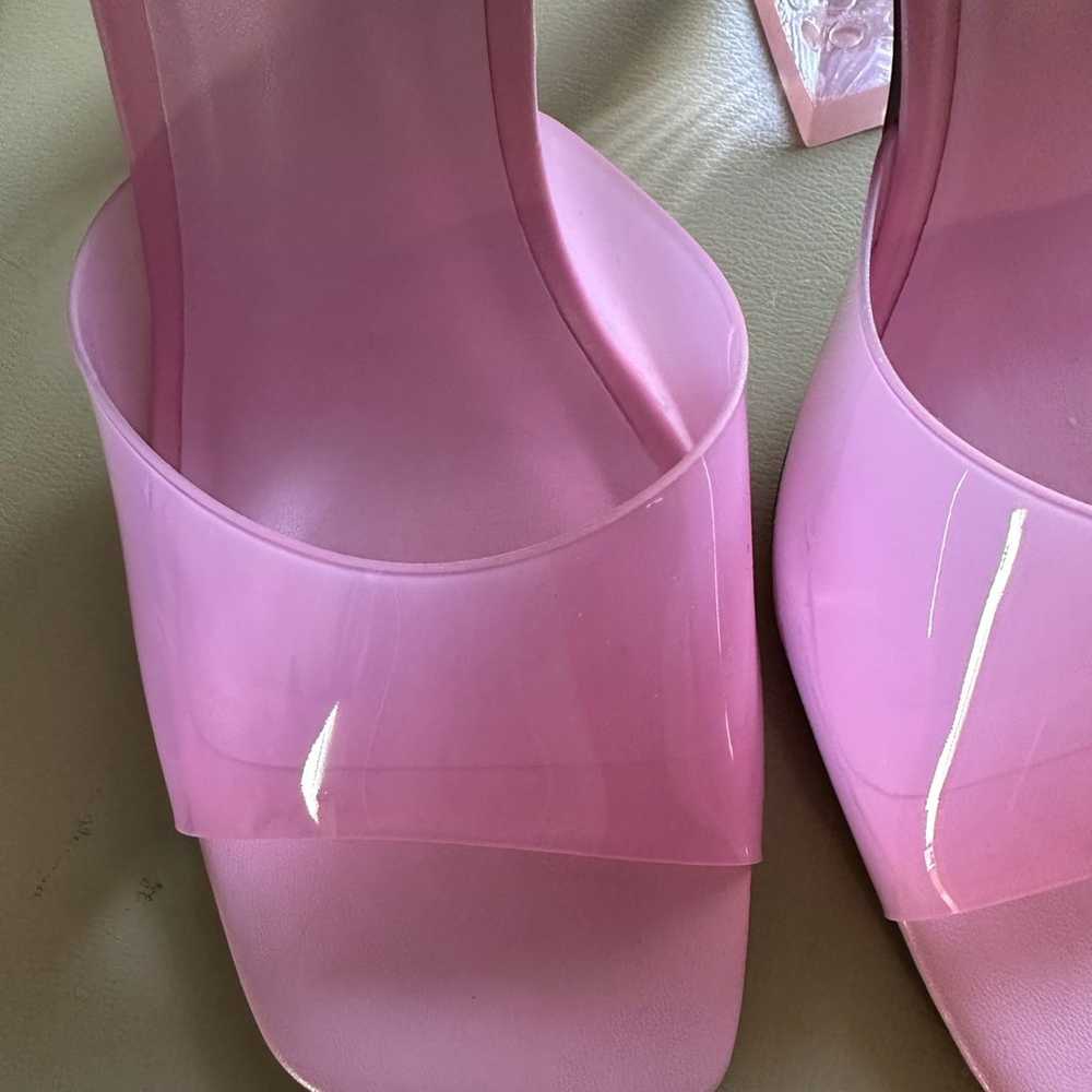 Aqua Bloomingdale’s Pink Lucite Flare Heels 4” - image 4