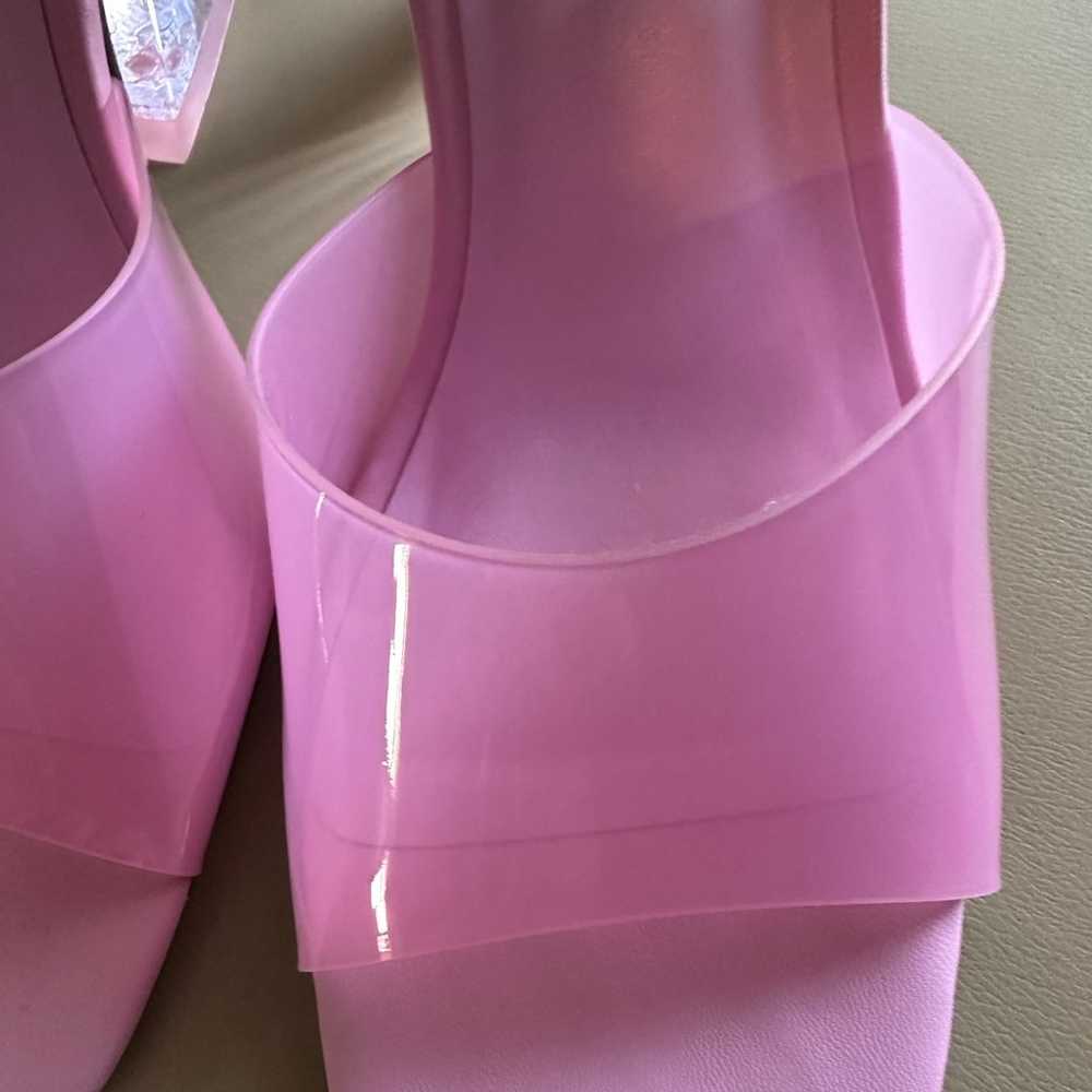 Aqua Bloomingdale’s Pink Lucite Flare Heels 4” - image 5