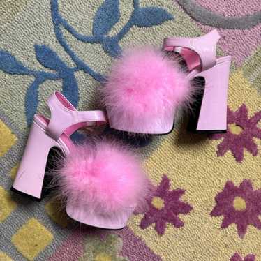 sugar thrillz pink marabou platform heels