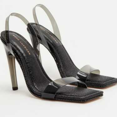 NWOT Good American Black Glitter Slingback Heels - image 1