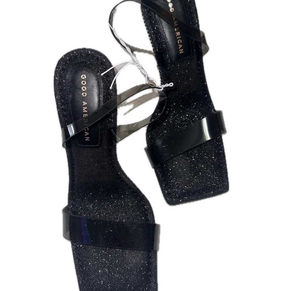 NWOT Good American Black Glitter Slingback Heels - image 2