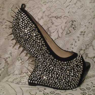 Bakers Elite rhinestone spiked platform wedge ope… - image 1