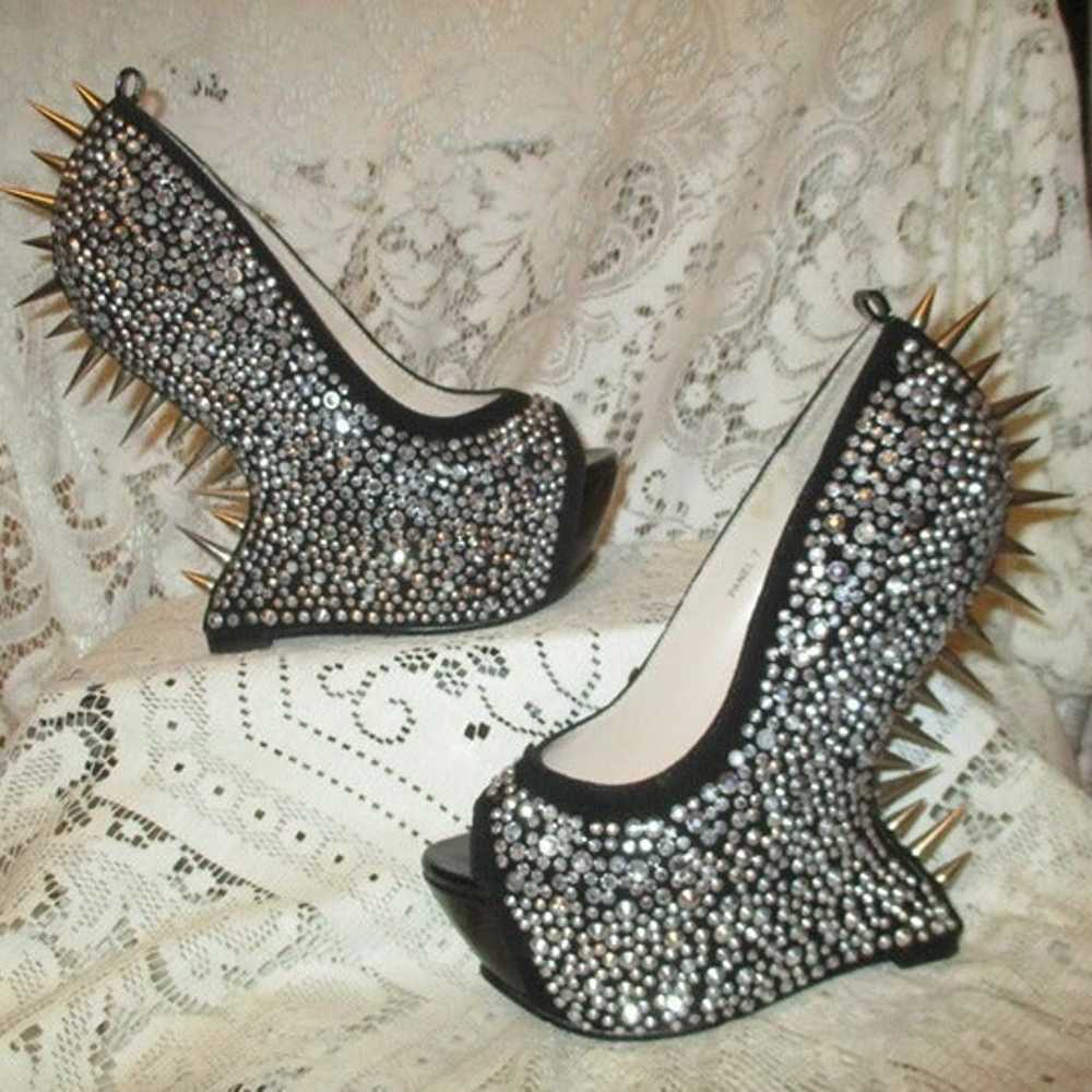 Bakers Elite rhinestone spiked platform wedge ope… - image 2