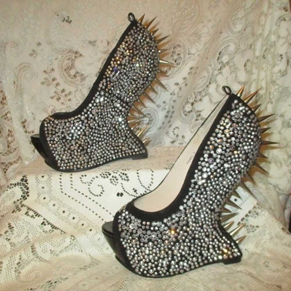 Bakers Elite rhinestone spiked platform wedge ope… - image 3