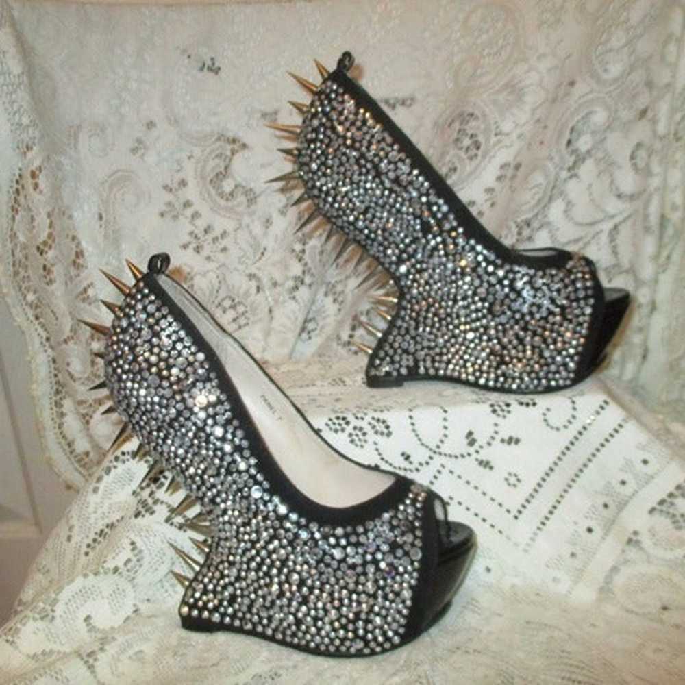 Bakers Elite rhinestone spiked platform wedge ope… - image 6