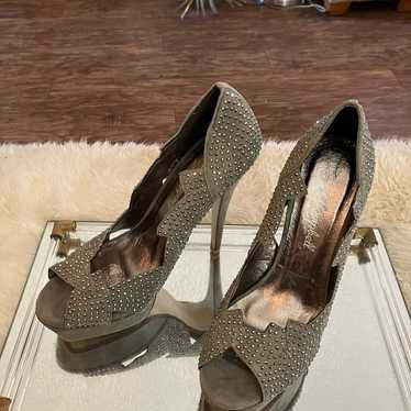 Jeffrey Campbell Gray Suede Studded Heels Size 7.5 - image 1