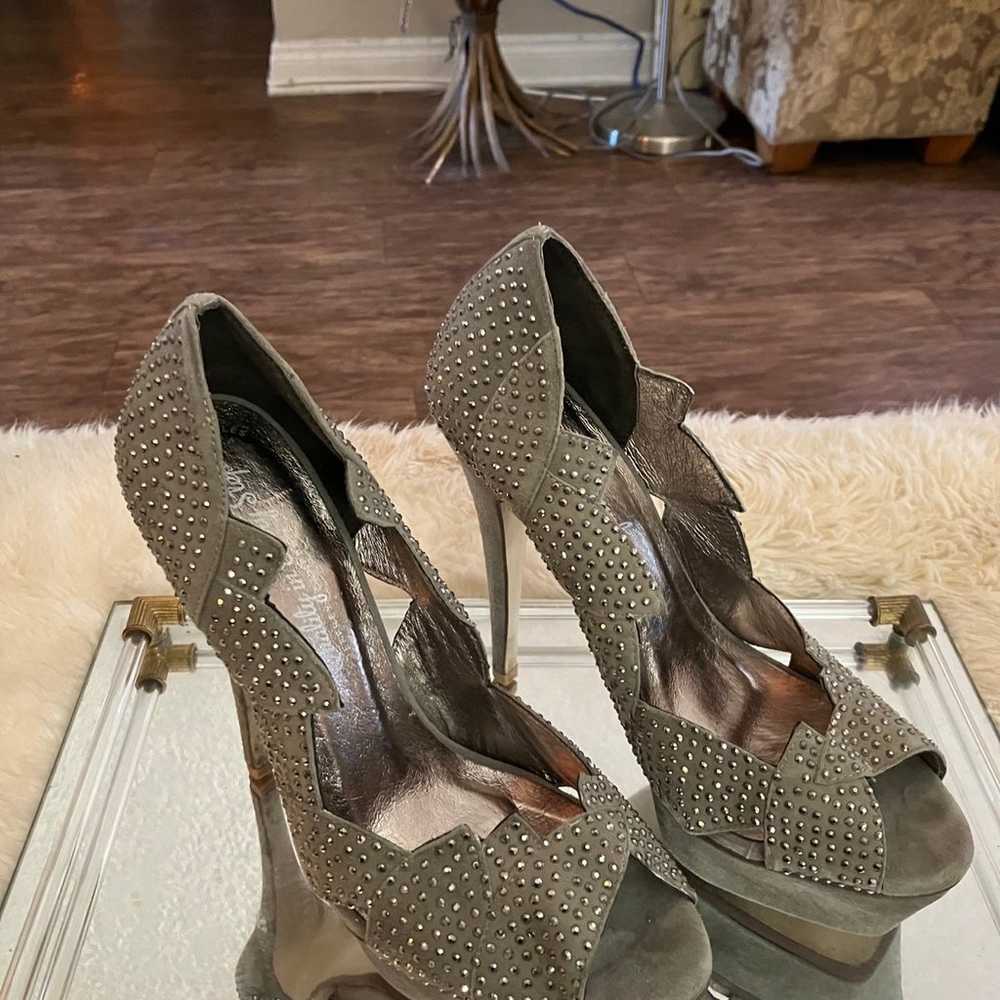 Jeffrey Campbell Gray Suede Studded Heels Size 7.5 - image 2