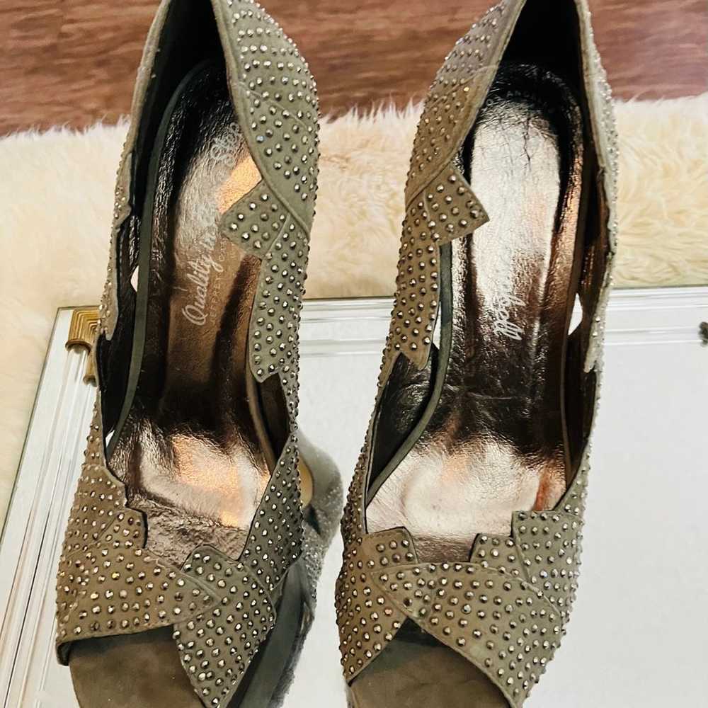 Jeffrey Campbell Gray Suede Studded Heels Size 7.5 - image 3