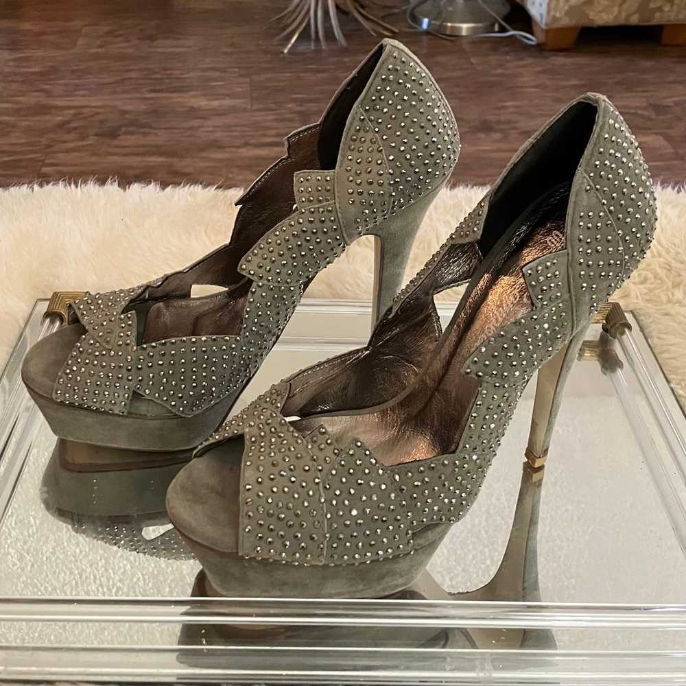 Jeffrey Campbell Gray Suede Studded Heels Size 7.5 - image 7