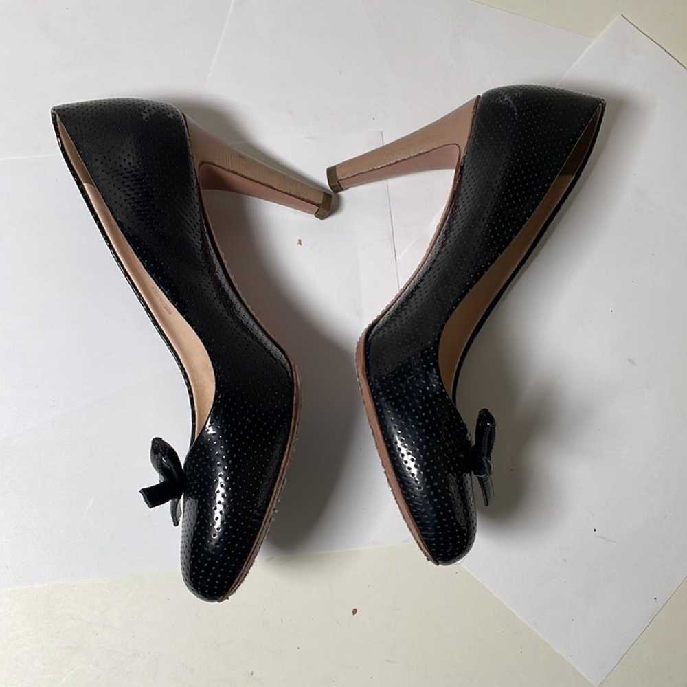 Prada Black Perforated Leather Bow Wooden Heel Pu… - image 2