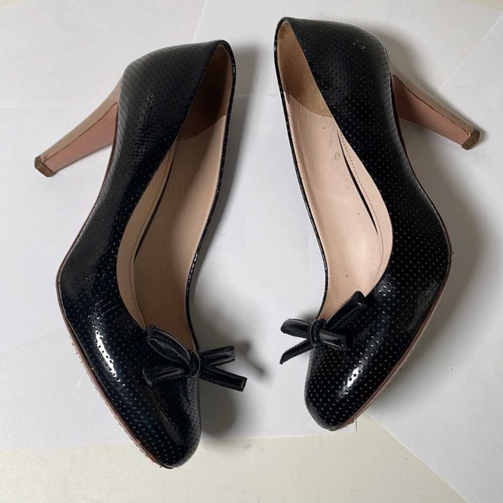 Prada Black Perforated Leather Bow Wooden Heel Pu… - image 3
