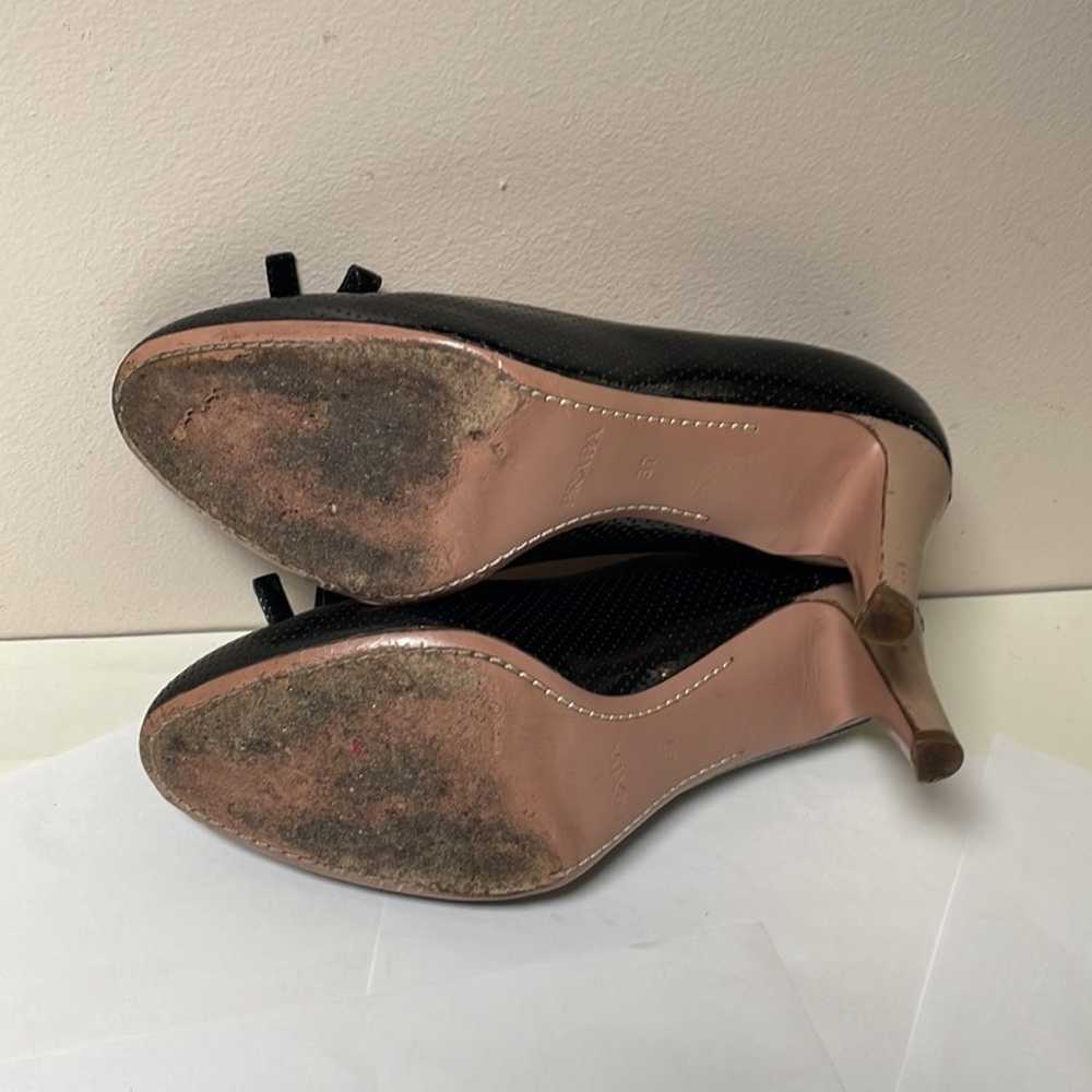 Prada Black Perforated Leather Bow Wooden Heel Pu… - image 5