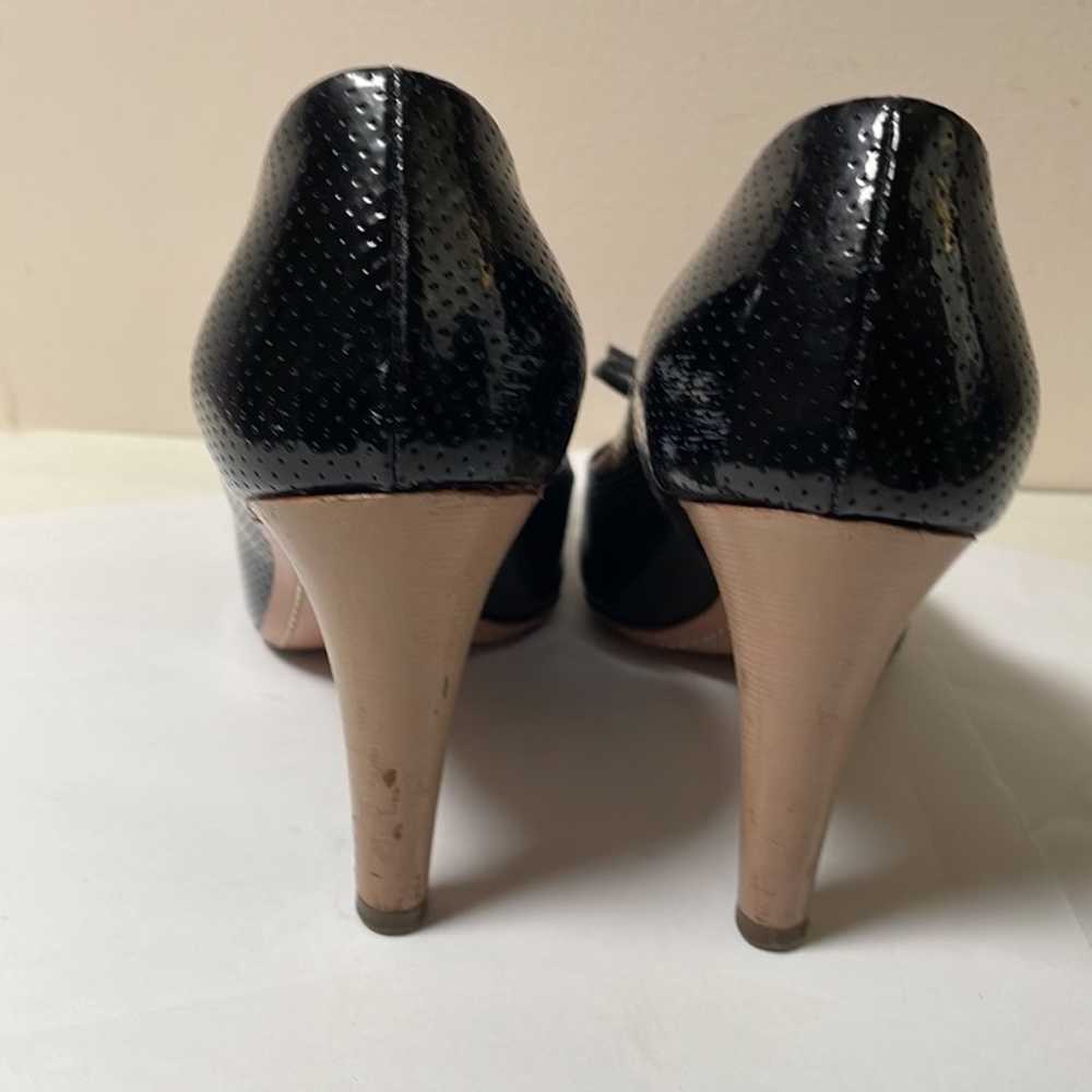 Prada Black Perforated Leather Bow Wooden Heel Pu… - image 7