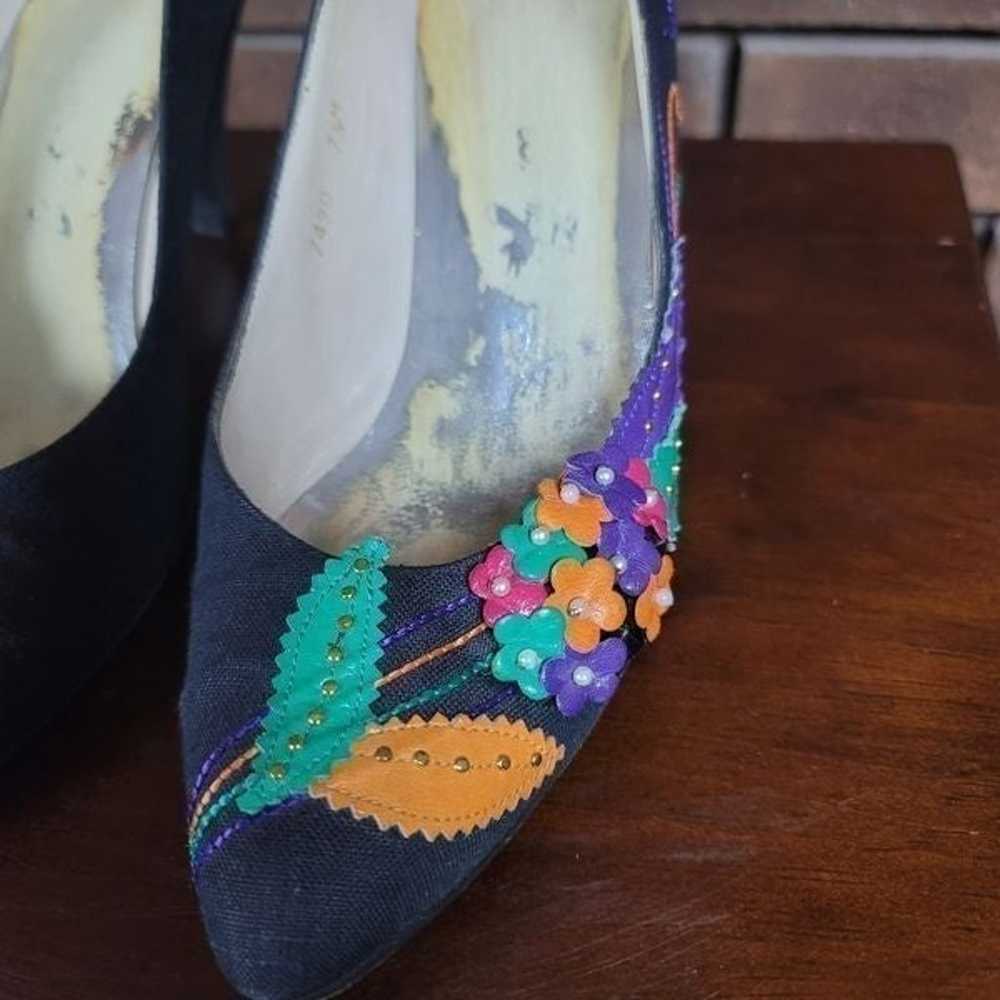 Vintage canvas wrapped pumps high heels almond to… - image 3