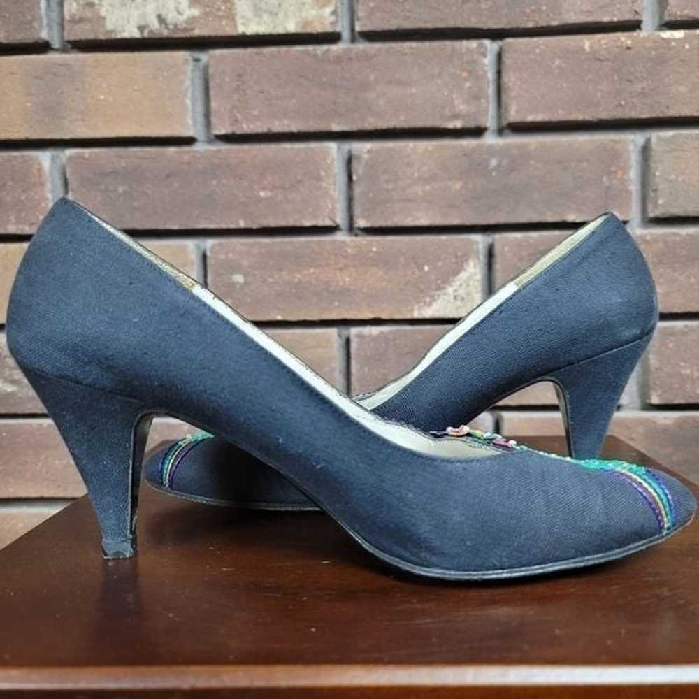 Vintage canvas wrapped pumps high heels almond to… - image 9