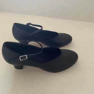 Capezio Black Toe and Heel Taps Strap Shoes 9W
