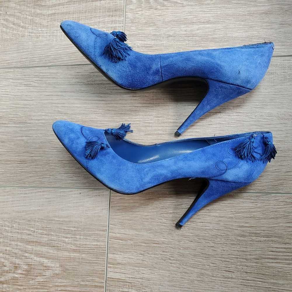 Vintage wild pair blue suede heels with tassels - image 2