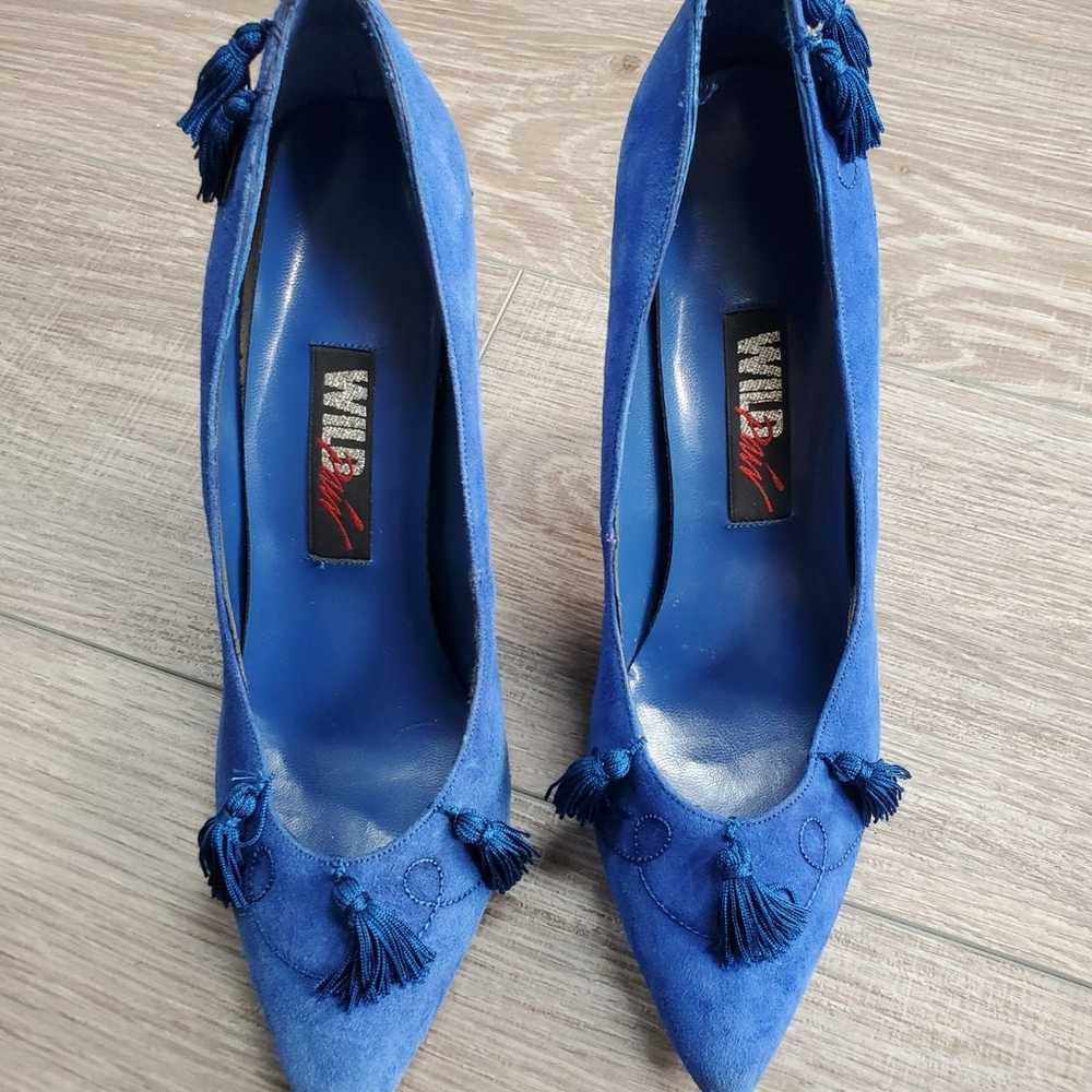 Vintage wild pair blue suede heels with tassels - image 3