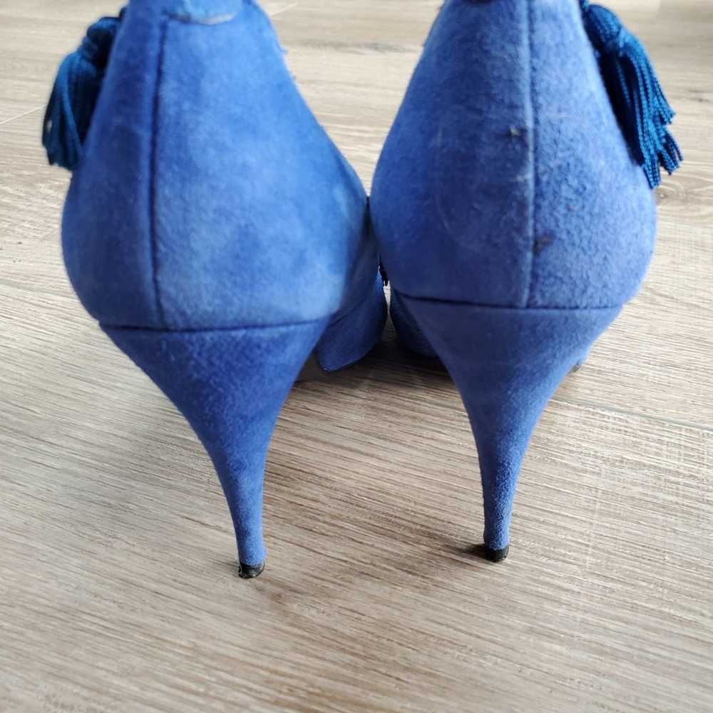 Vintage wild pair blue suede heels with tassels - image 5