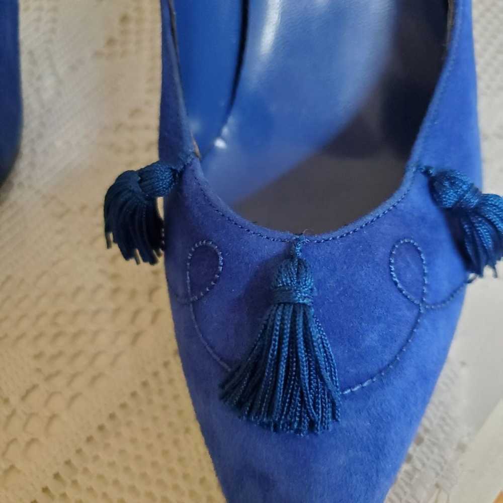 Vintage wild pair blue suede heels with tassels - image 8