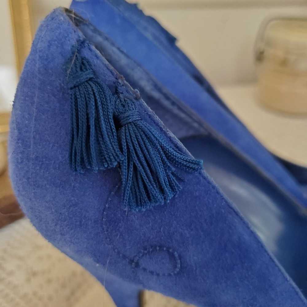 Vintage wild pair blue suede heels with tassels - image 9