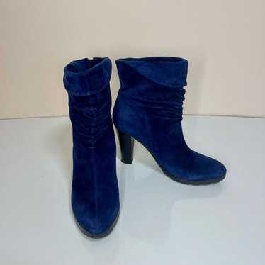 Blue Suede Women’s Heels Boots Sz 38 - image 1