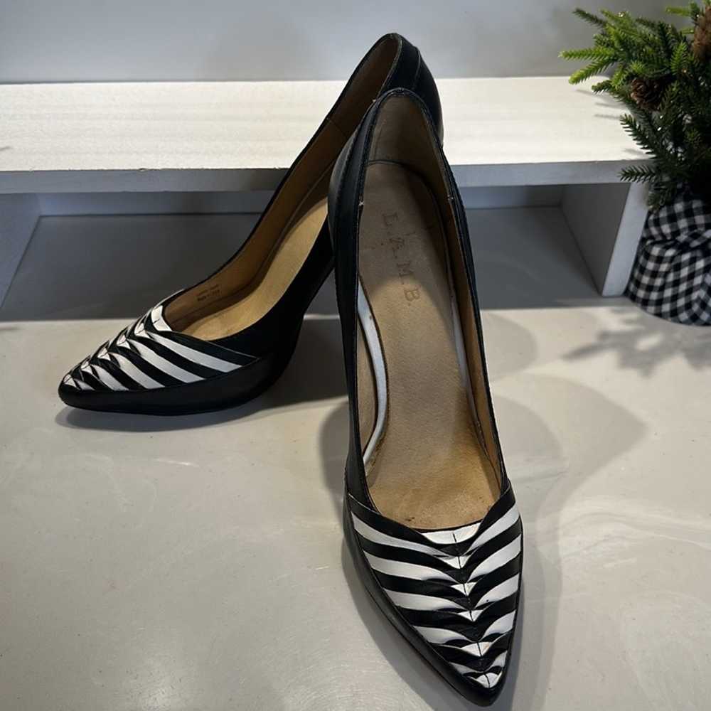 L.A.M.B Black & White Stiletto Pointed Toe Heels - image 1
