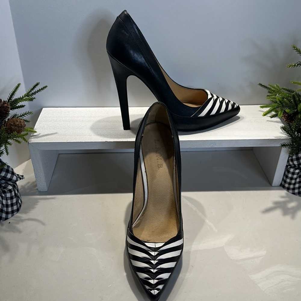 L.A.M.B Black & White Stiletto Pointed Toe Heels - image 4