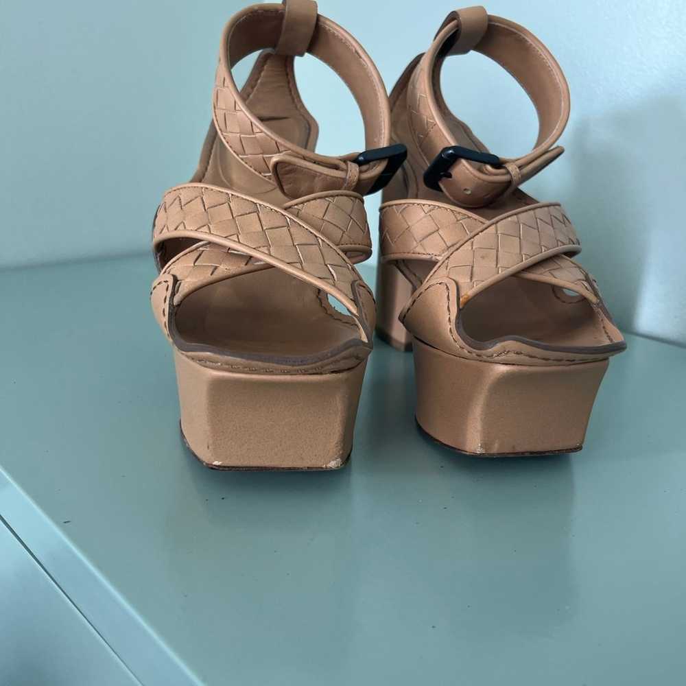 Bottega Veneta Brown Leather Wedge Heels Sz 5.5 - image 2