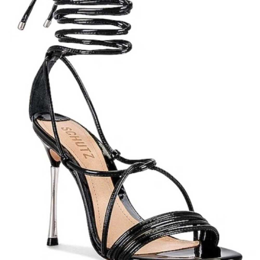 Schutz Adeline Leather Ankle Wrap Sandals Black - image 11