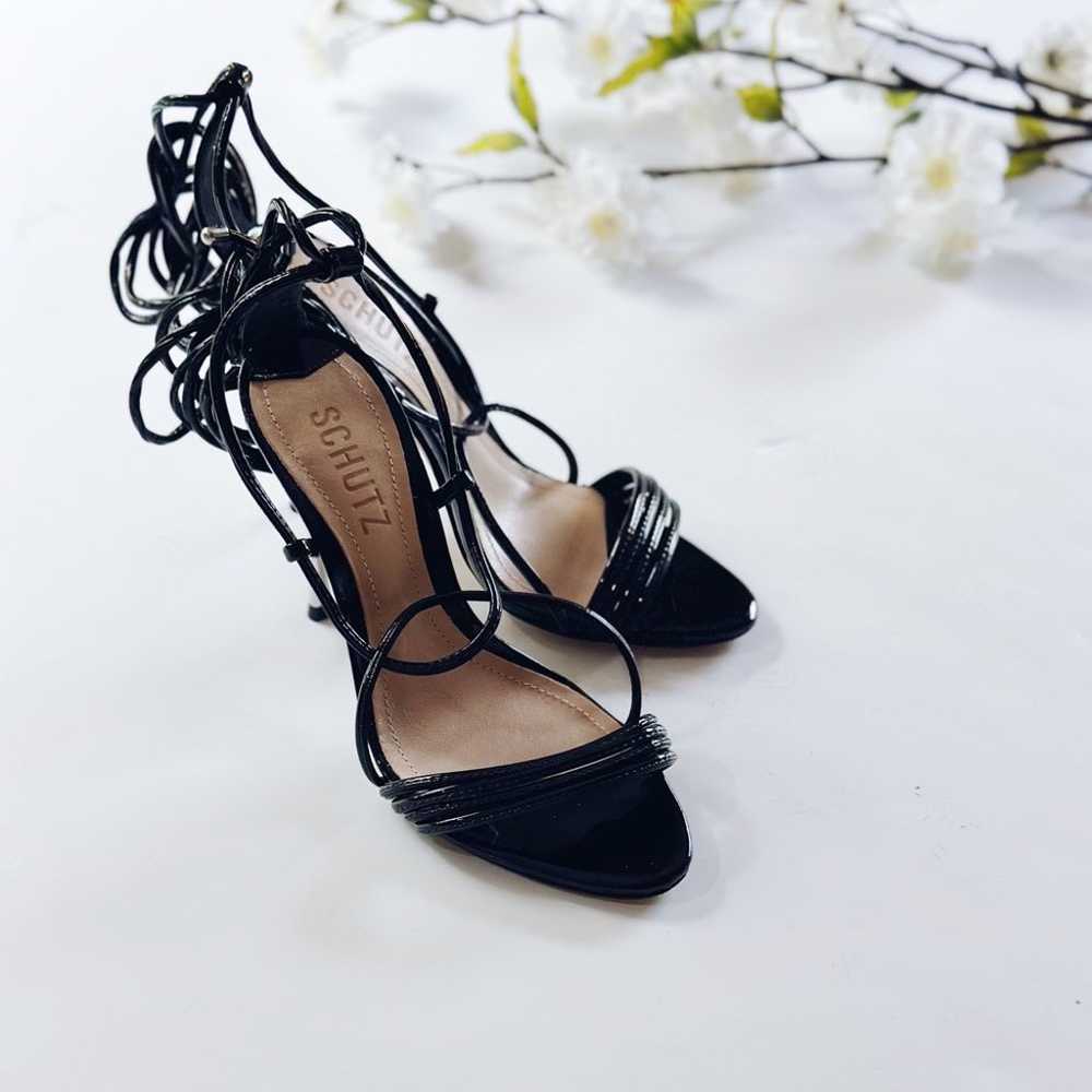 Schutz Adeline Leather Ankle Wrap Sandals Black - image 3