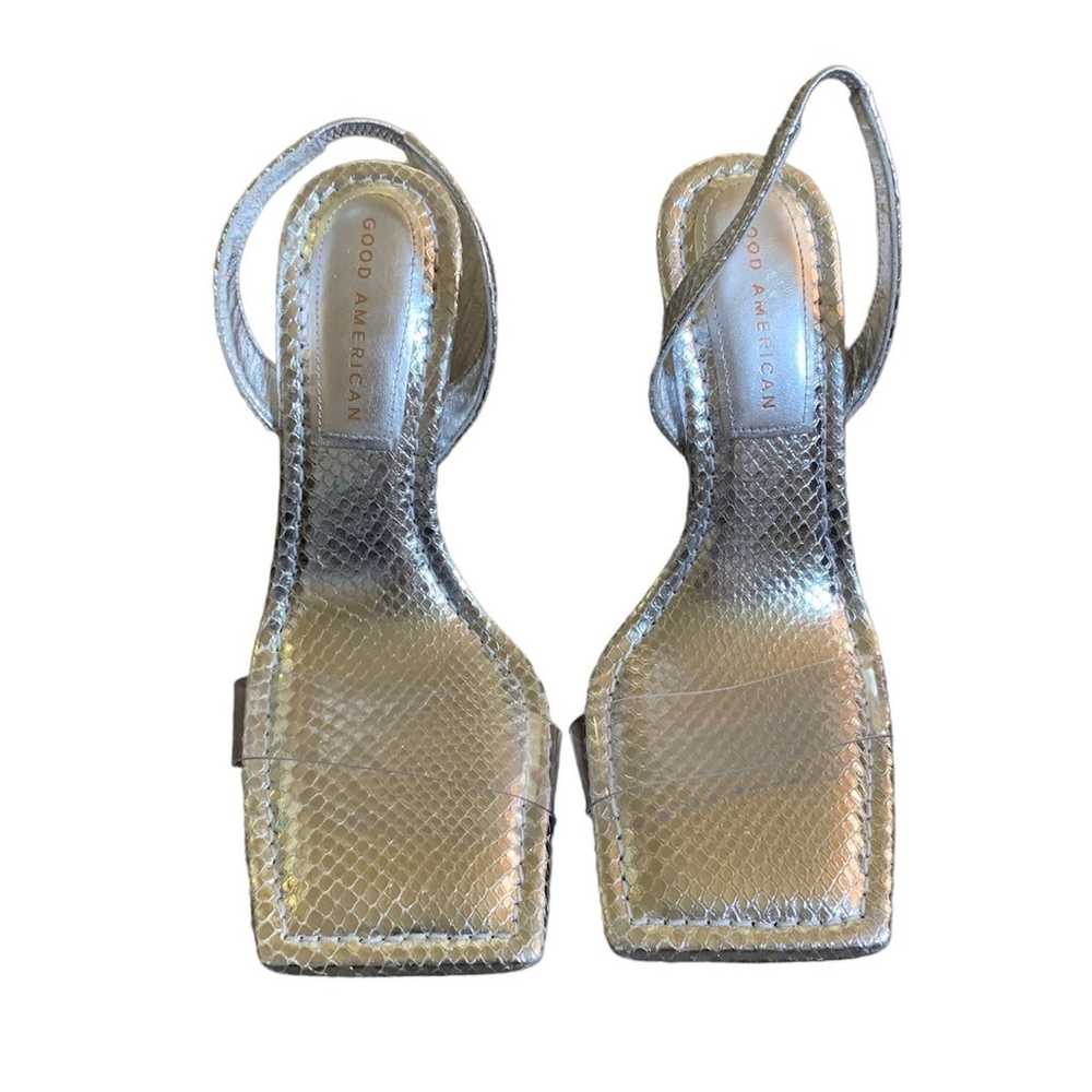 Good American Lucite Silver Snake Heels Size 7.5 - image 2