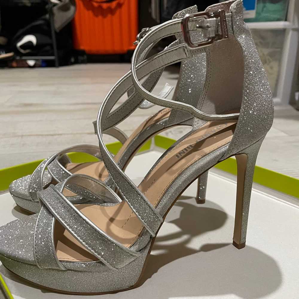 Silver Glitter High Heels - image 3