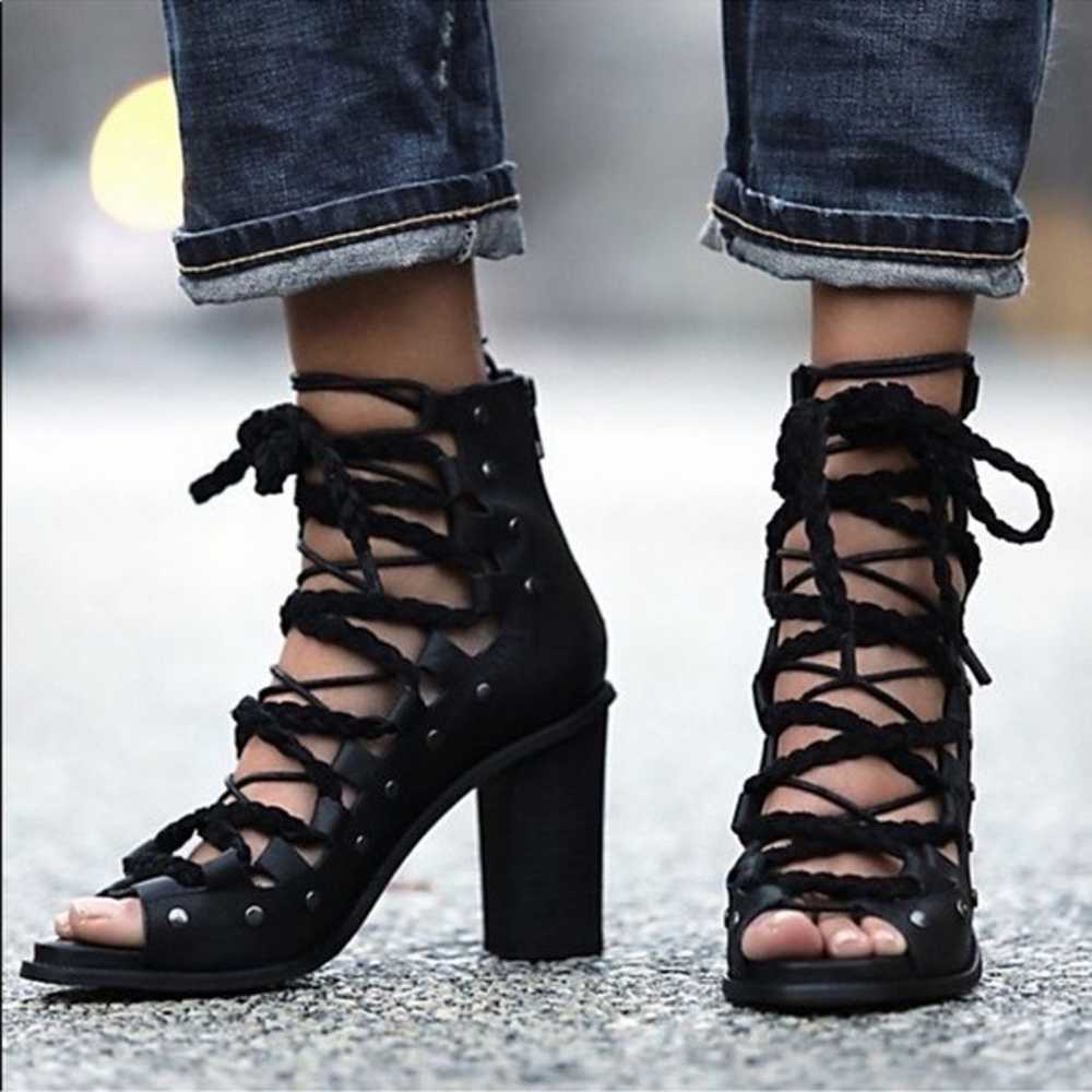 Free People Black Leather Pember Lace Up Sandals,… - image 11