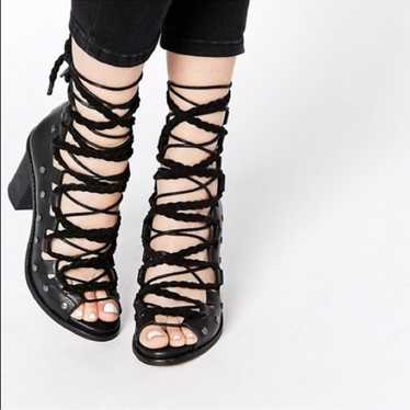 Free People Black Leather Pember Lace Up Sandals,… - image 1