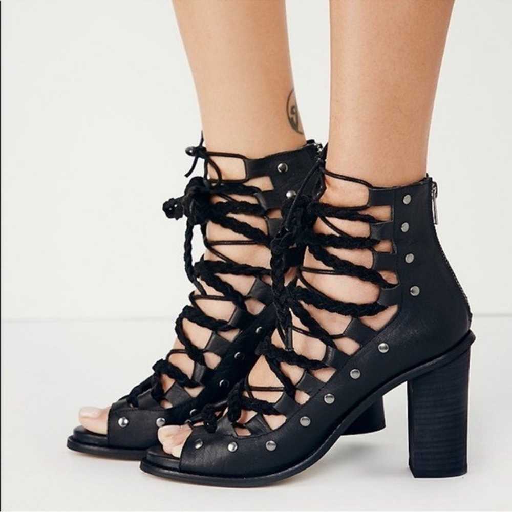 Free People Black Leather Pember Lace Up Sandals,… - image 4