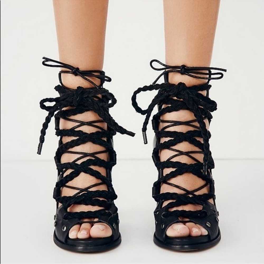 Free People Black Leather Pember Lace Up Sandals,… - image 9