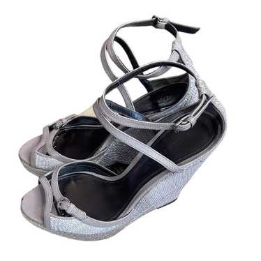 Burberry Wedges Raffia Heels Sandal, Grey, size 9