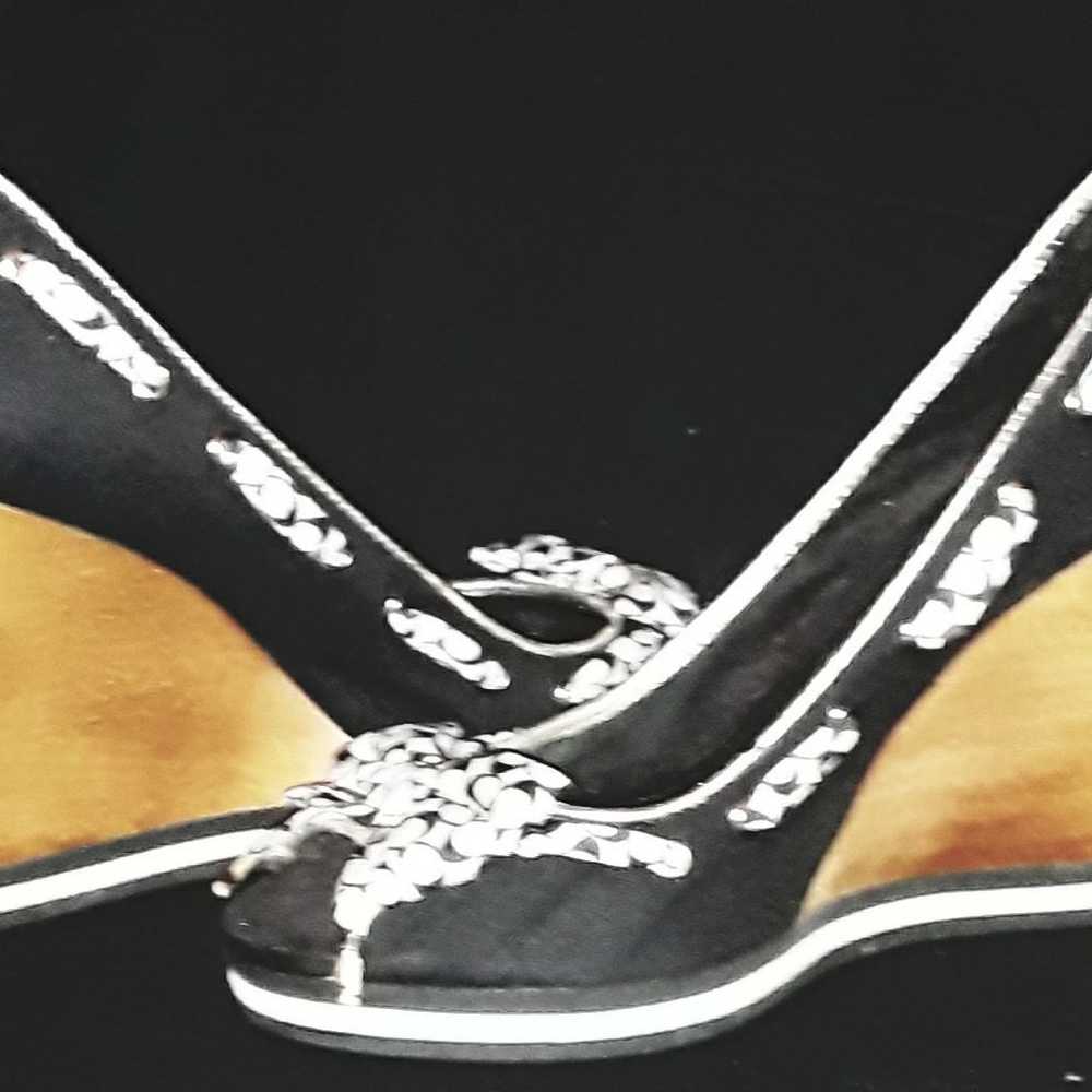 Coach Thalia Monogram Bow Wedge Heels Slip On - image 7