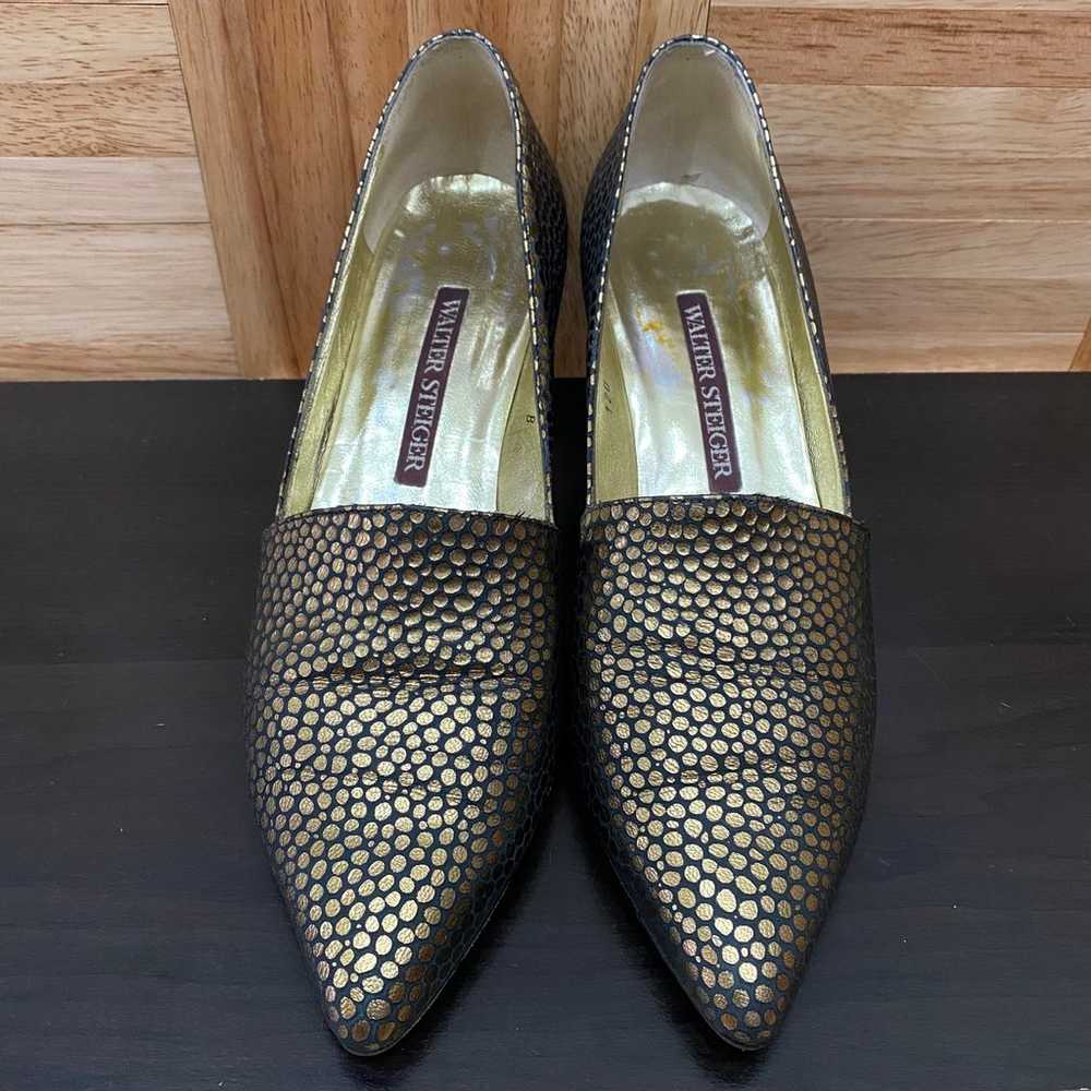 Vintage WALTER STEIGER Gold Foiled Polka Dot Sued… - image 3