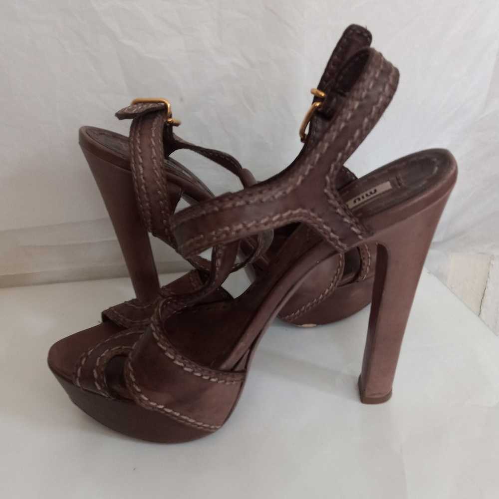 Miu miu stitches high heels leather peep toe shoe… - image 11