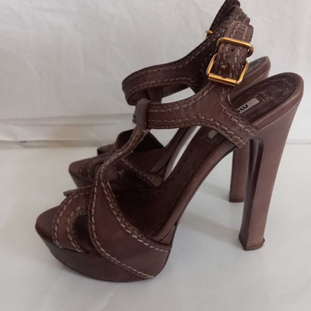 Miu miu stitches high heels leather peep toe shoe… - image 12