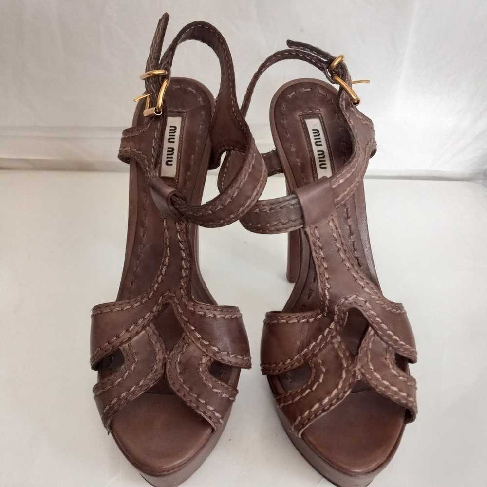 Miu miu stitches high heels leather peep toe shoe… - image 2