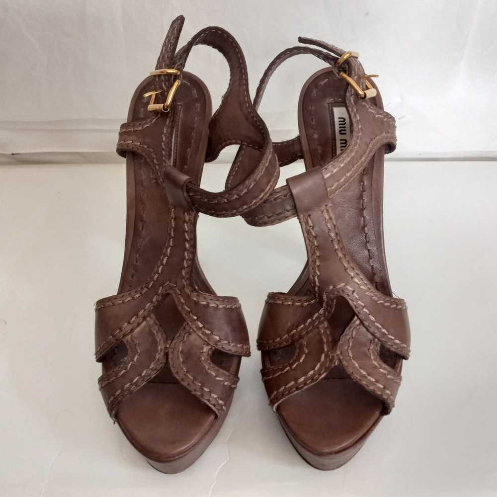 Miu miu stitches high heels leather peep toe shoe… - image 5
