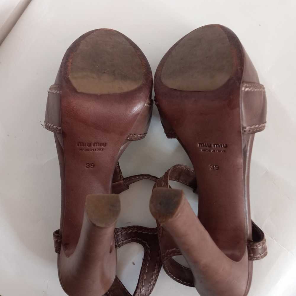 Miu miu stitches high heels leather peep toe shoe… - image 6