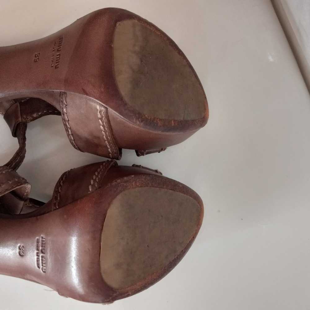 Miu miu stitches high heels leather peep toe shoe… - image 7