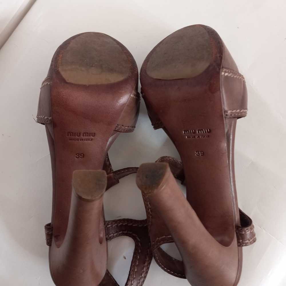Miu miu stitches high heels leather peep toe shoe… - image 9