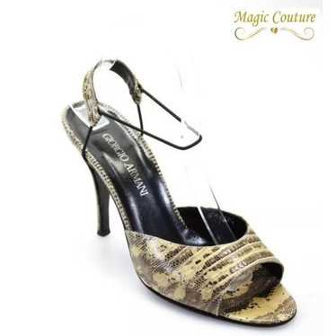 Giorgio Armani Snake Embossed Peep Toe High Heels