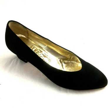 Salvatore Ferragamo Pump Black Satin Almond Toe C… - image 1